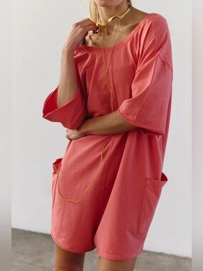 NWT FREE PEOPLE MOVEMENT Hot Shot Tee Romper - Hibiscus $60 MSRP